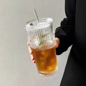 600ml Borosilicate Glass Jug With Lid and Straw