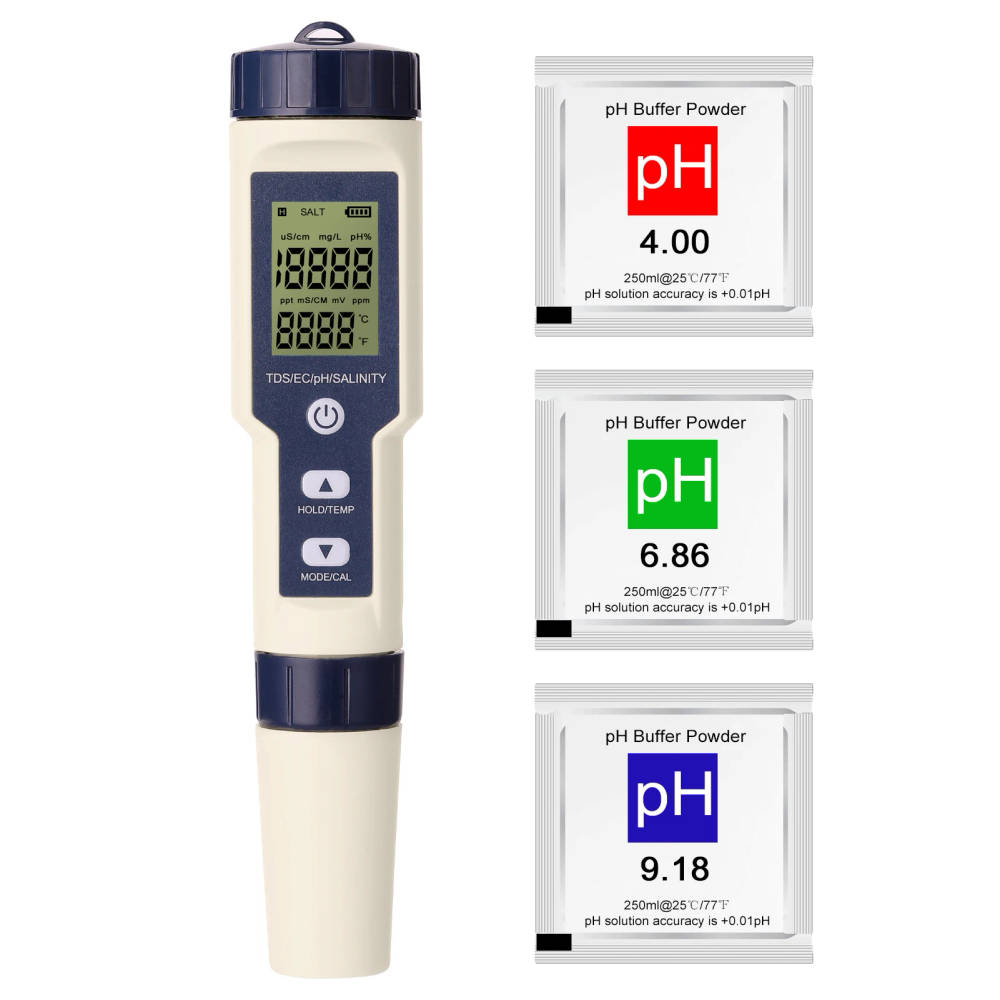 Multi-Parameter Water Quality Tester - PH/EC/TDS/Salinity/Temperature Monitoring Device Accurately measure water quality parameters with this compact, user-friendly 5-in-1 digital tester, ideal for laboratory, aquarium, and environmental monitoring applications. Accurately measure water quality parameters with this compact, user-friendly 5-in-1 digital tester, ideal for laboratory, aquarium, and environmental monitoring applications. Multi-Parameter Water Quality Tester - PH/EC/TDS/Salinity/Temperature Monitoring Device