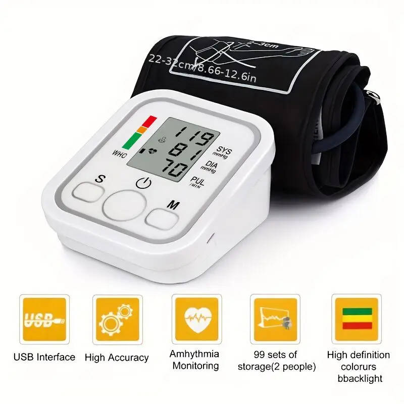 Portable Upper Arm Blood Pressure Monitor - Automatic Digital Tonometer with Pulse Measurement Accurately measure blood pressure and pulse rate with this compact, user-friendly upper arm digital sphygmomanometer. Accurately measure blood pressure and pulse rate with this compact, user-friendly upper arm digital sphygmomanometer. Portable Upper Arm Blood Pressure Monitor - Automatic Digital Tonometer with Pulse Measurement