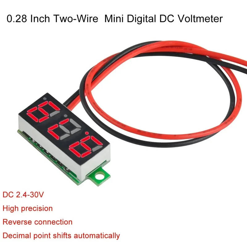 0.28 Inch DC LED Digital Voltmeter for Accurate Voltage Measurement Compact and precise DC LED digital voltmeter for measuring 0-100V DC voltage, ideal for automotive, mobile power systems, and electronic circuit testing. Compact and precise DC LED digital voltmeter for measuring 0-100V DC voltage, ideal for automotive, mobile power systems, and electronic circuit testing. 0.28 Inch DC LED Digital Voltmeter for Accurate Voltage Measurement
