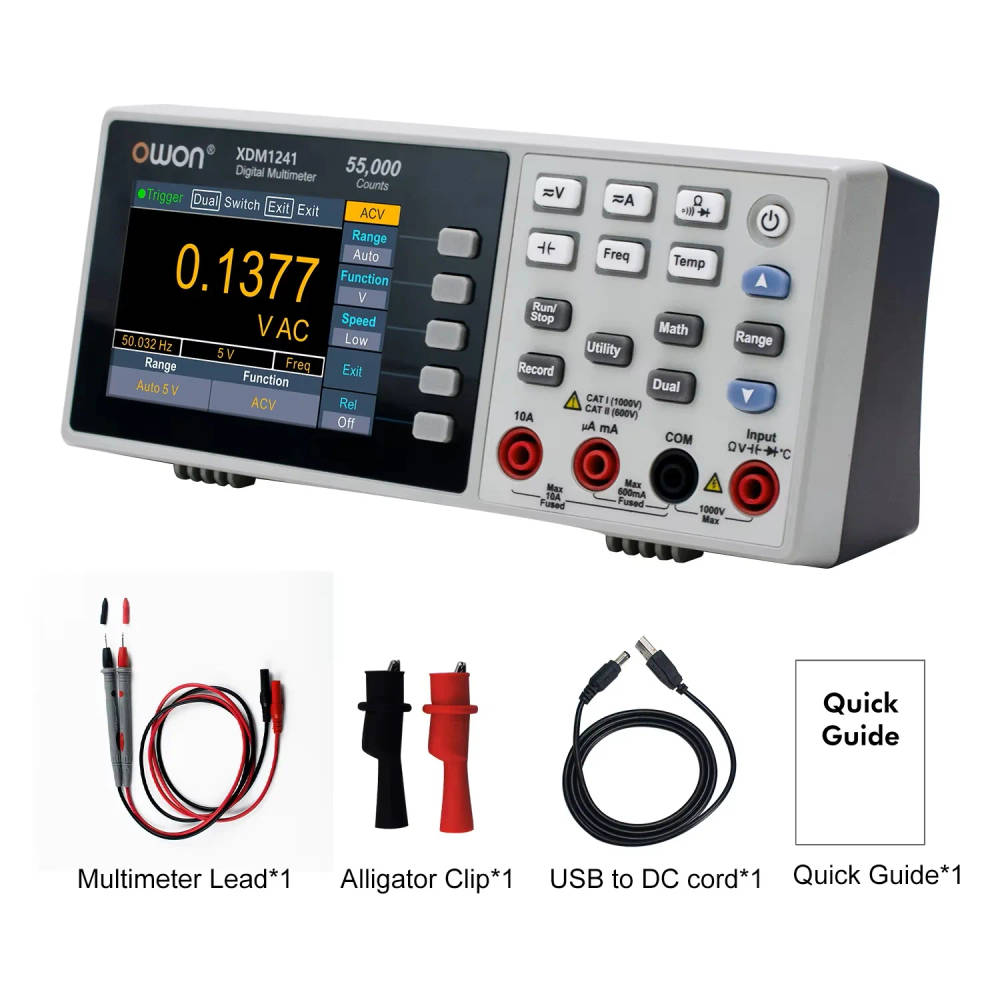 OWON XDM1241 55,000 Count Bench Digital Multimeter with 3.5" LCD and USB Connectivity High-precision digital multimeter for laboratory and industrial applications, featuring a 3.5-inch TFT LCD, 55,000 count resolution, and multiple measurement functions. High-precision digital multimeter for laboratory and industrial applications, featuring a 3.5-inch TFT LCD, 55,000 count resolution, and multiple measurement functions. OWON XDM1241 55,000 Count Bench Digital Multimeter with 3.5" LCD and USB Connectivity