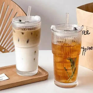 600ml Borosilicate Glass Laboratory Coffee Cup With Lid and Straw