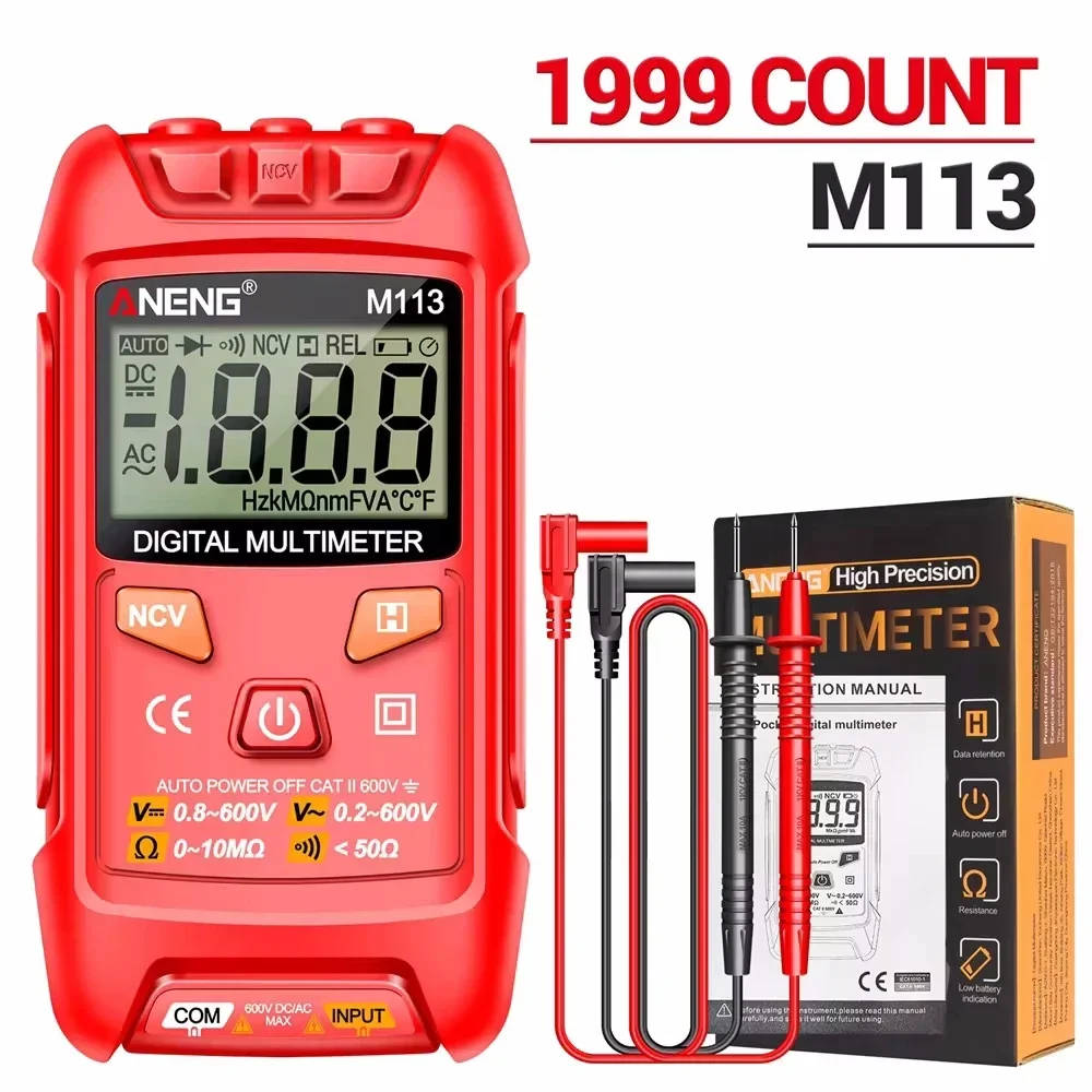 NENG M113 1999 Count Digital Multimeter - AC/DC Voltage Tester with NCV Portable digital multimeter with stable performance, low power consumption, and non-contact voltage detection for enhanced safety. Portable digital multimeter with stable performance, low power consumption, and non-contact voltage detection for enhanced safety. NENG M113 1999 Count Digital Multimeter - AC/DC Voltage Tester with NCV