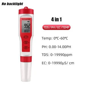 Digital Water Quality Monitor Tester - pH, TDS, EC, Temperature Meter for Pools, Drinking Water, Aquariums