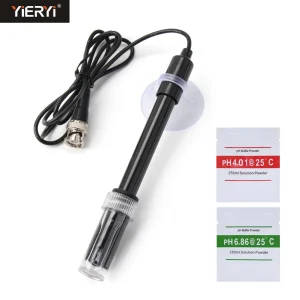 High-Precision pH Meter Electrode Probe with BNC Connector and Buffer Powder for Laboratory and Hydroponic Applications