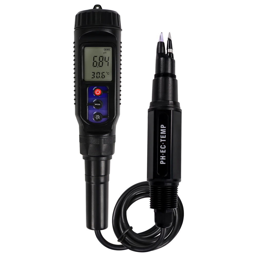 PH-86L 3-in-1 Digital LCD pH Meter, Temperature and EC Tester Accurately measure pH, temperature, and EC with this compact, waterproof 3-in-1 meter, ideal for water quality testing, soil analysis, and food processing. Accurately measure pH, temperature, and EC with this compact, waterproof 3-in-1 meter, ideal for water quality testing, soil analysis, and food processing. PH-86L 3-in-1 Digital LCD pH Meter, Temperature and EC Tester