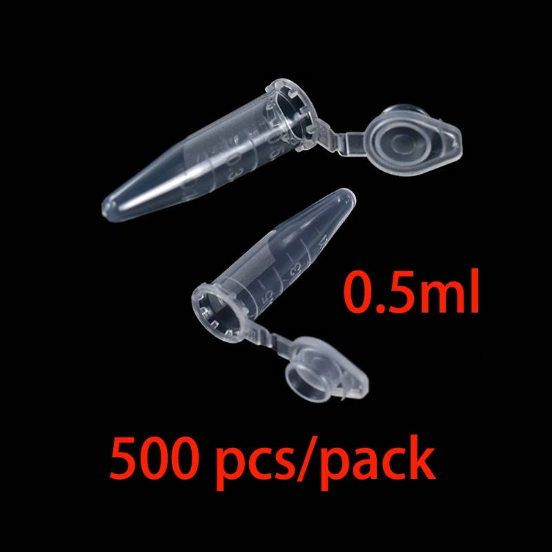 500pcs 0.5ml Graduated Plastic Centrifuge Tubes with Snap Cap Disposable, clear plastic centrifuge tubes with graduated markings and snap caps, ideal for laboratory use. Pack of 500. Disposable, clear plastic centrifuge tubes with graduated markings and snap caps, ideal for laboratory use. Pack of 500. 500pcs 0.5ml Graduated Plastic Centrifuge Tubes with Snap Cap