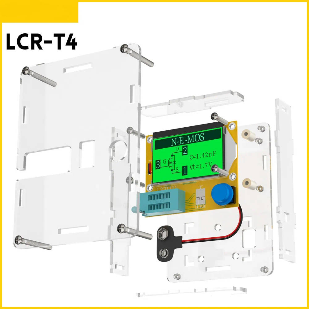 High-Quality LCR-T4 ESR Meter Transistor Tester A comprehensive testing tool for laboratory and electronics applications, measuring inductance, capacitance, resistance, and more with high accuracy. A comprehensive testing tool for laboratory and electronics applications, measuring inductance, capacitance, resistance, and more with high accuracy. High-Quality LCR-T4 ESR Meter Transistor Tester