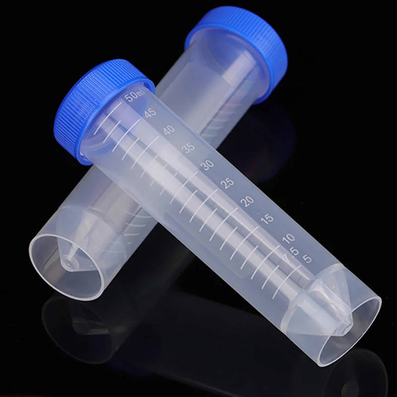 50ml Clear Plastic Screw Cap Centrifuge Tubes with Graduations - Pack of 10 High-quality, 50ml clear plastic centrifuge tubes with screw cap and graduated markings for scientific experiments and laboratory use. High-quality, 50ml clear plastic centrifuge tubes with screw cap and graduated markings for scientific experiments and laboratory use. 50ml Clear Plastic Screw Cap Centrifuge Tubes with Graduations - Pack of 10