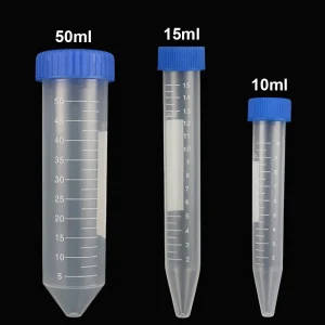 10-Piece Pack of Plastic Centrifuge Tubes with Screw Caps and Graduated Markings