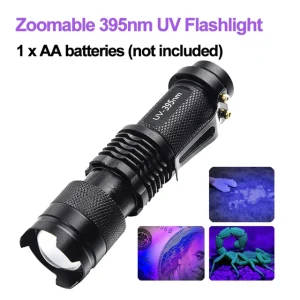 Portable LED UV Flashlight 365/395nm - Waterproof, Zoomable Ultraviolet Torch for Laboratory and Field Use