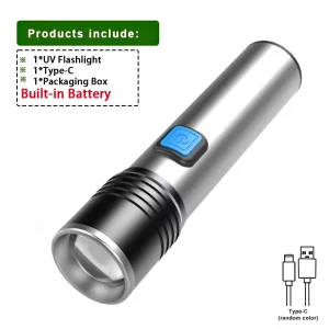 Rechargeable 365nm LED Ultraviolet Torch with Zoom Functionality