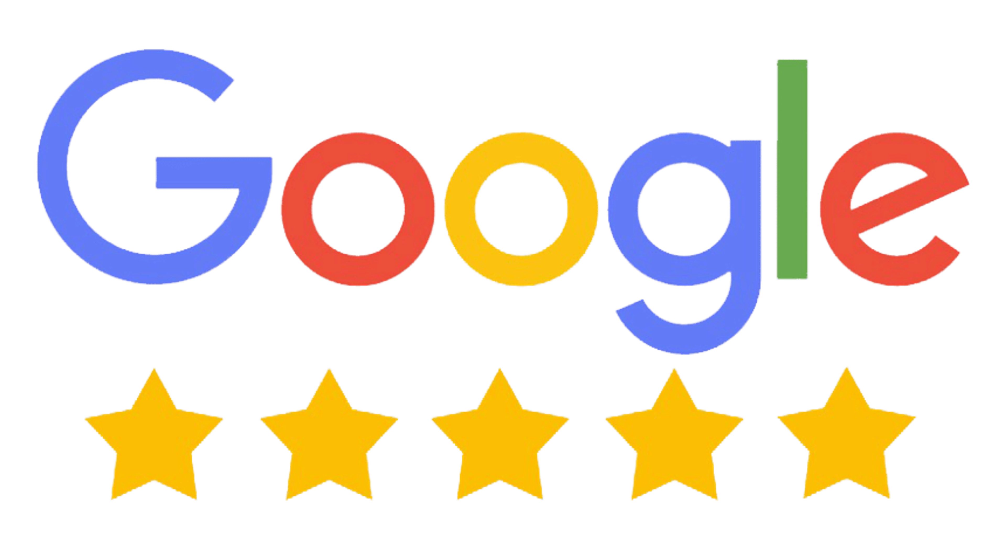 Google logo with five yellow stars beneath it