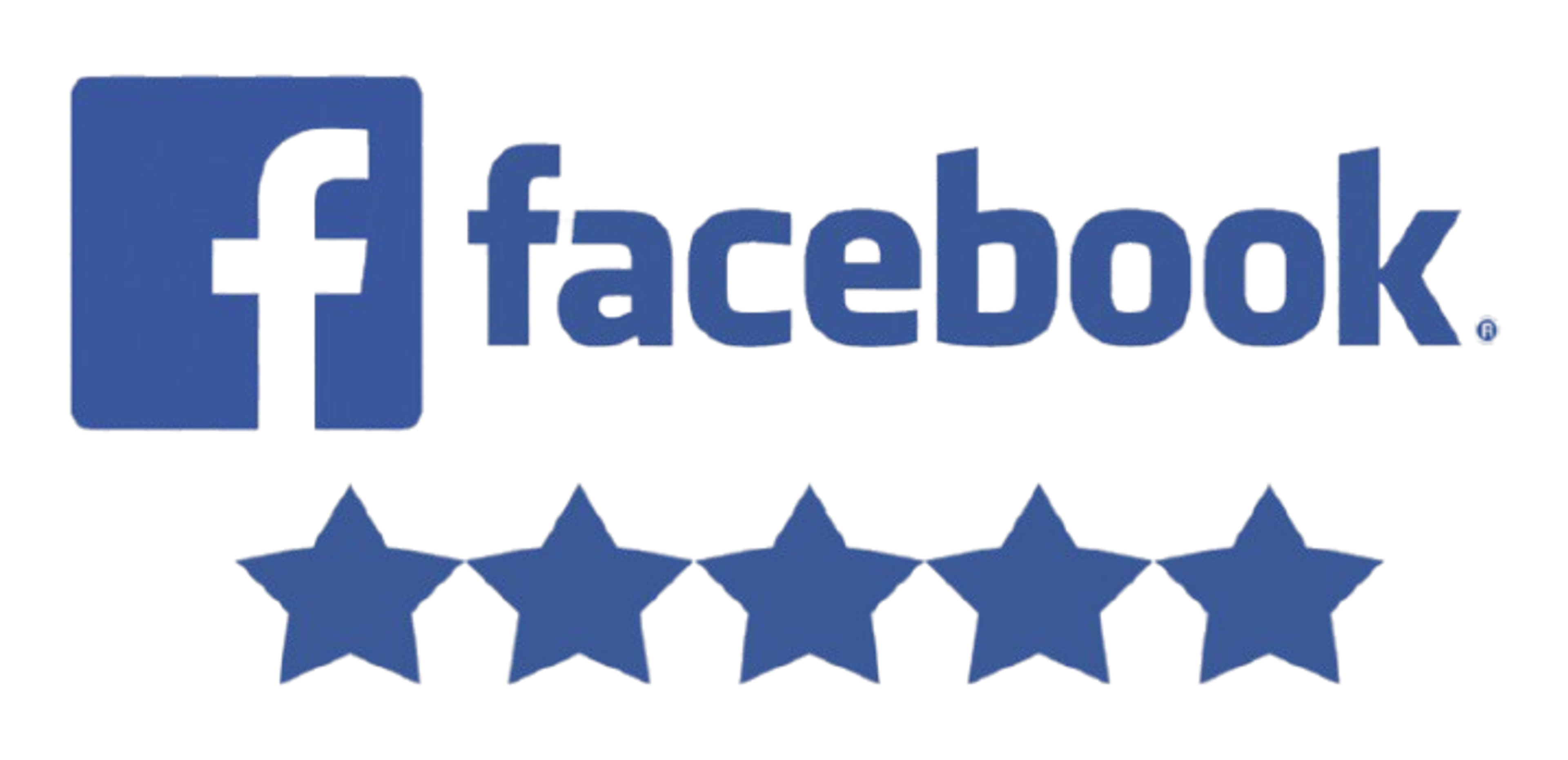 Facebook logo with five stars rating below it