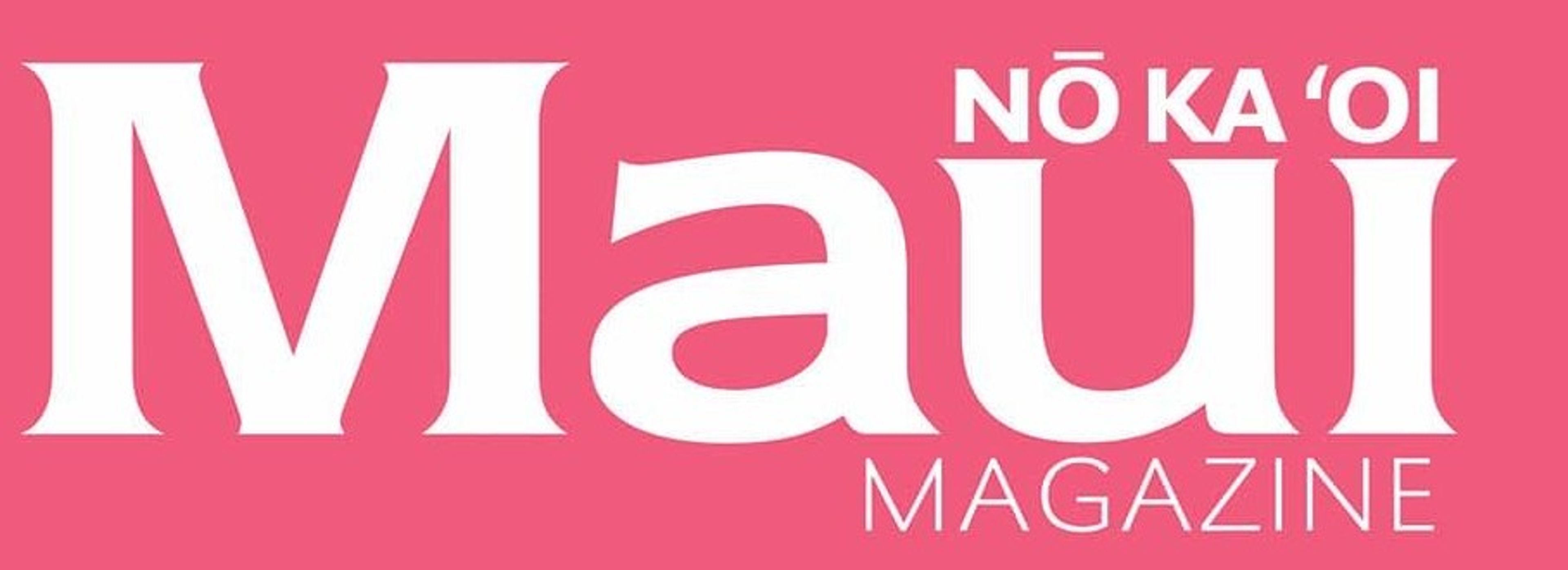 Logo of Maui Magazine with pink background and white text
