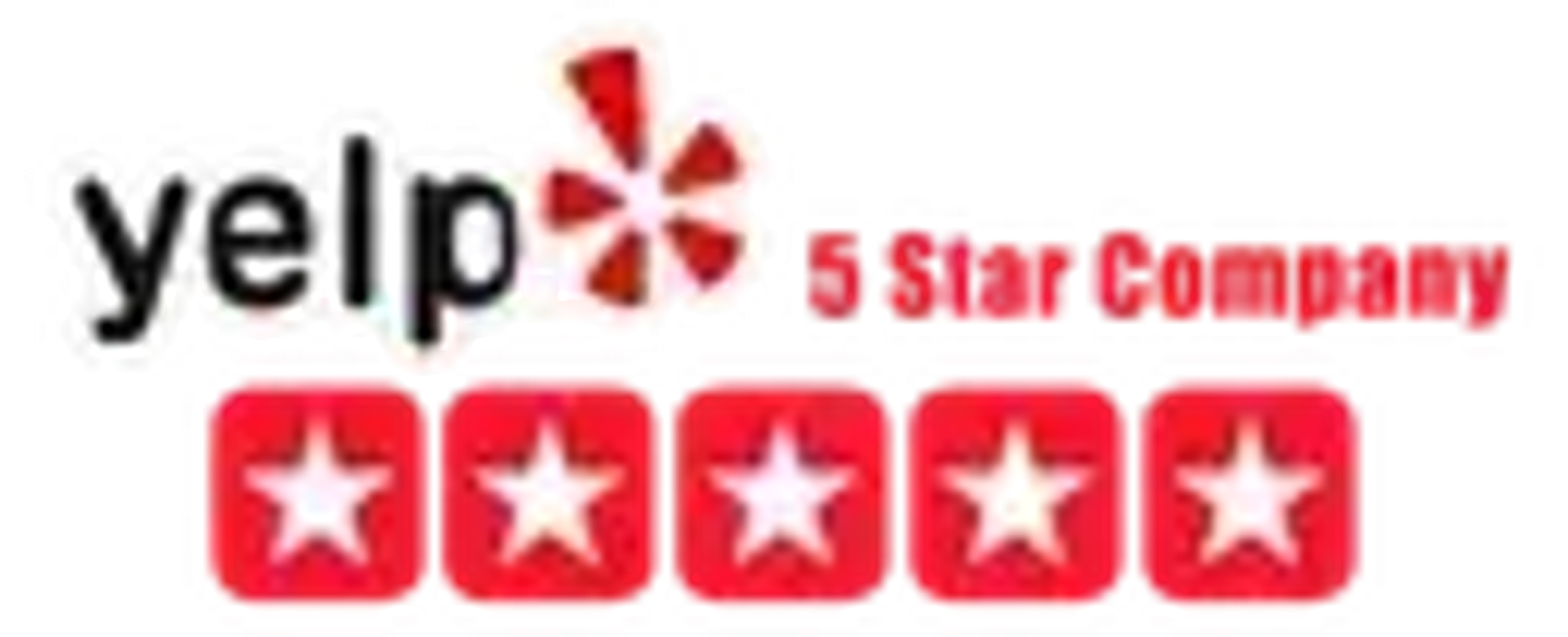 Yelp logo with five red stars indicating a high rating