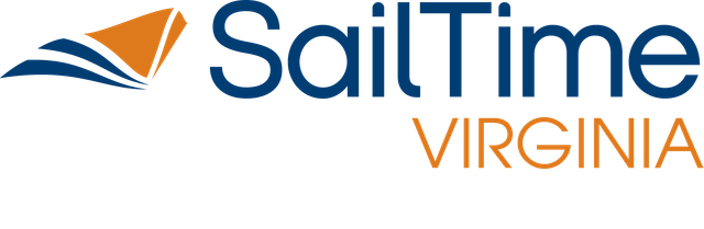 SailTime Virginia logo featuring a sail and waves in blue and orange colors.