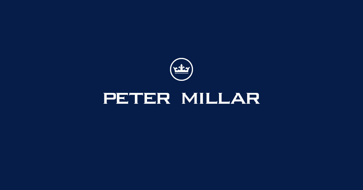 Logo of Peter Millar on a dark blue background