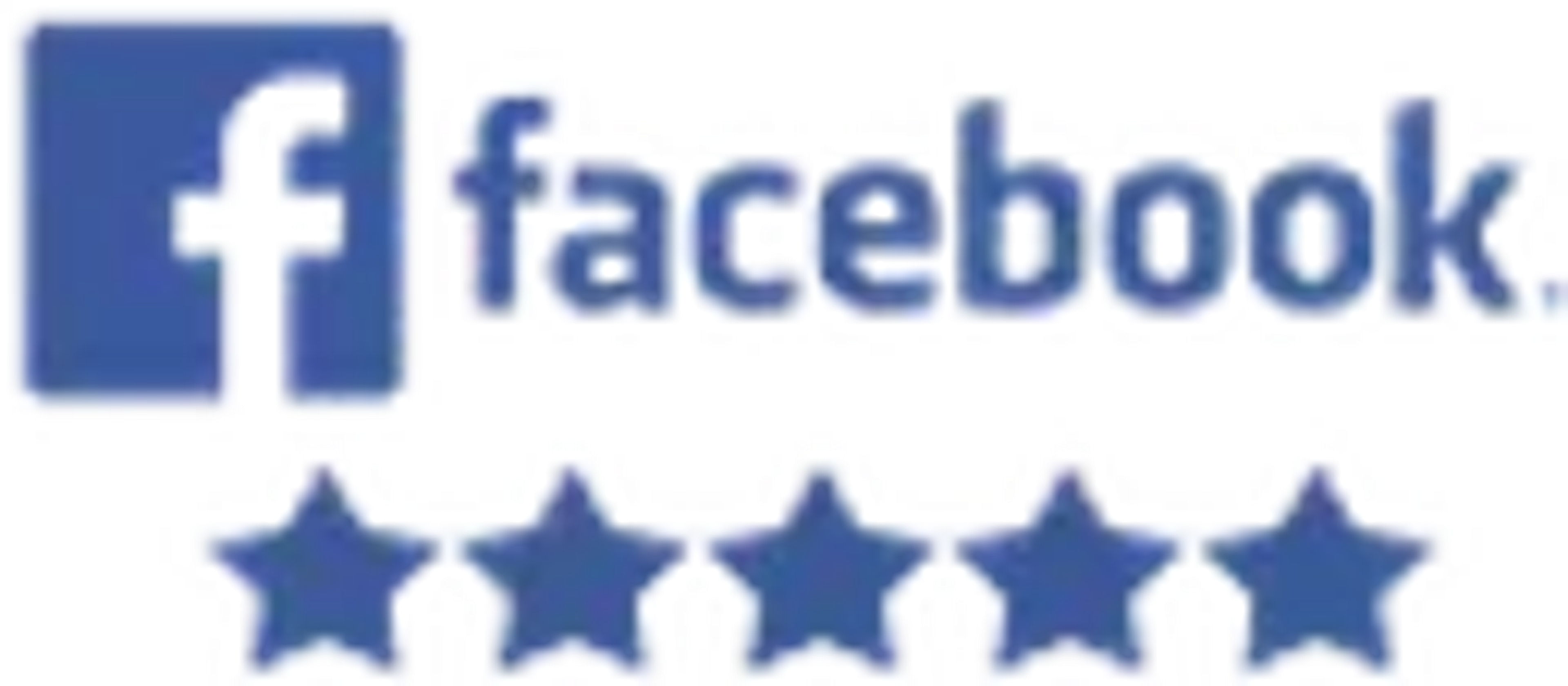 Facebook logo with five stars rating below it