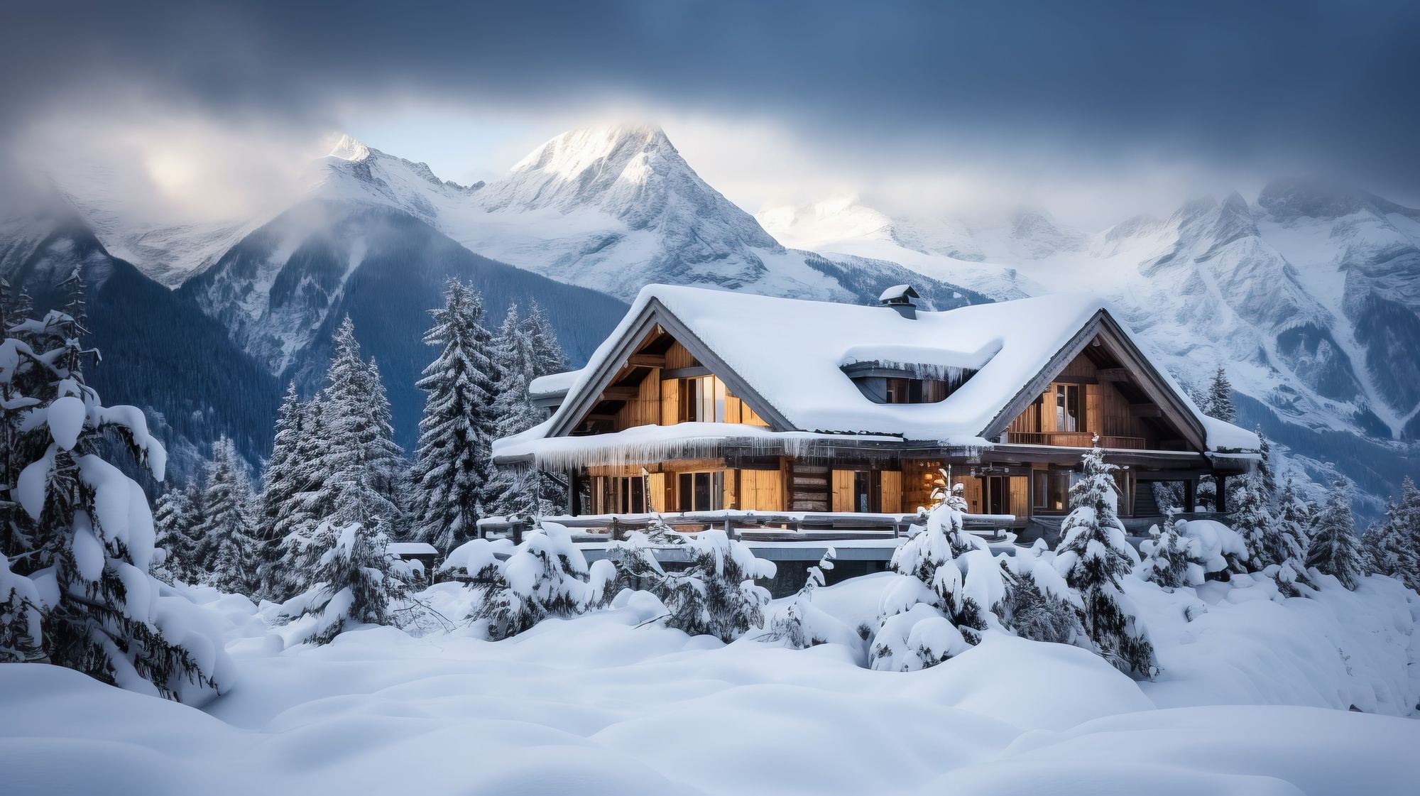 Mountain lodge in winter near Revelstoke, British Columbia