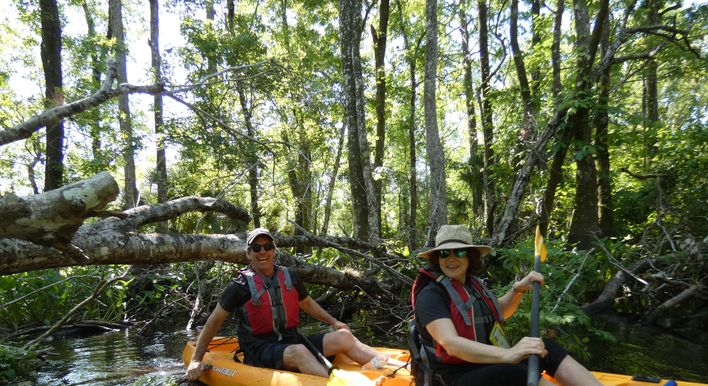 Couple of kayakers enjoying the callenge of the Blackwater Creek.