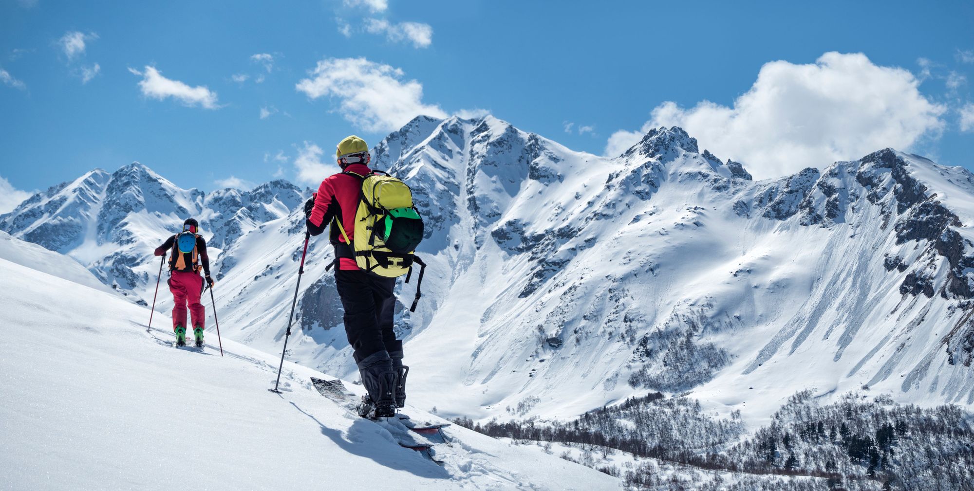 Skiers on a mountain, British Columbia