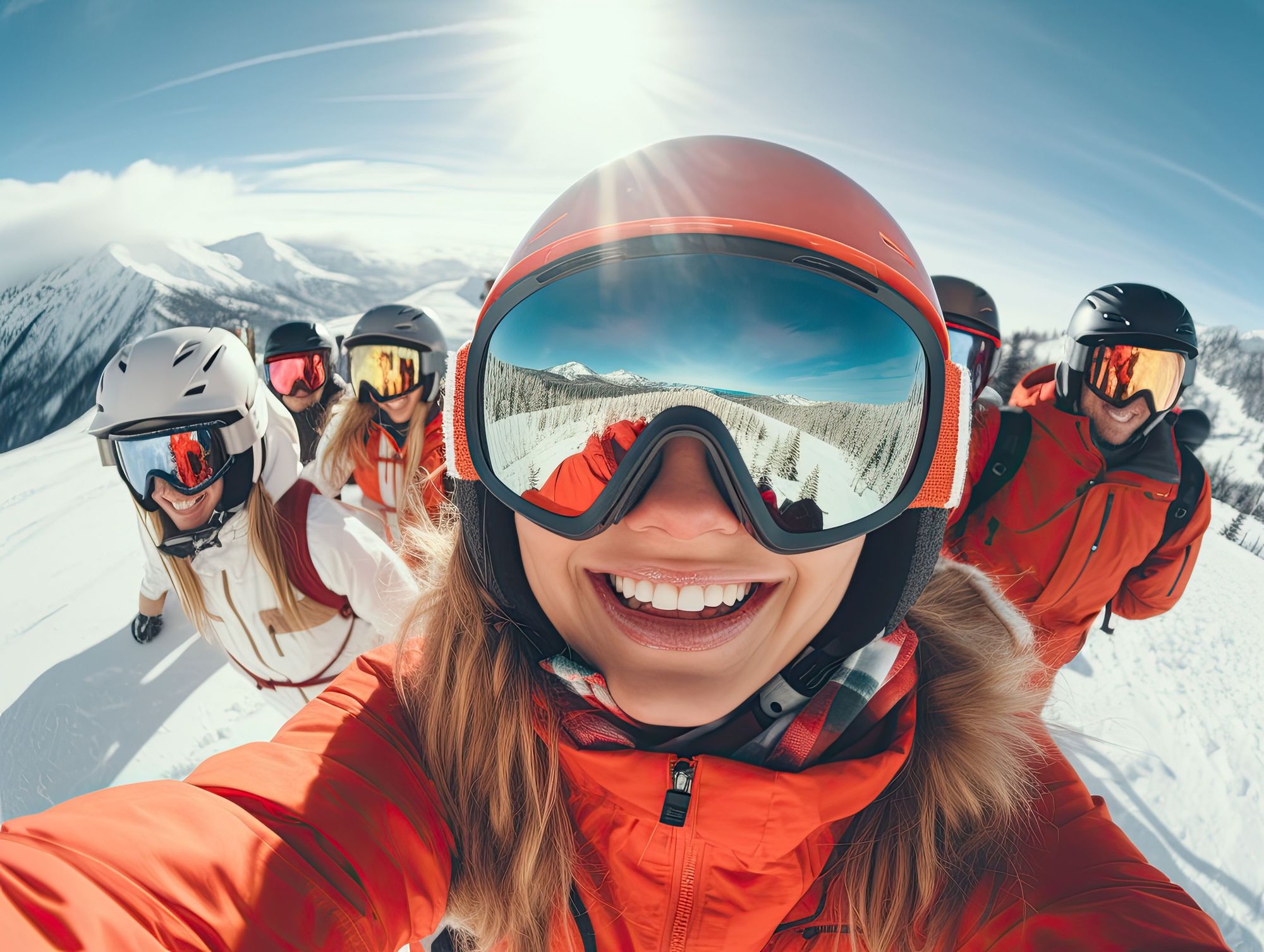 Skiers ready to descend a mountain in British Columbia