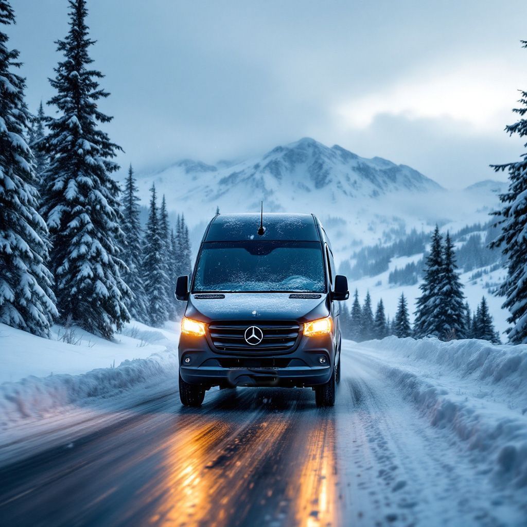 Van Driving on Winter Road