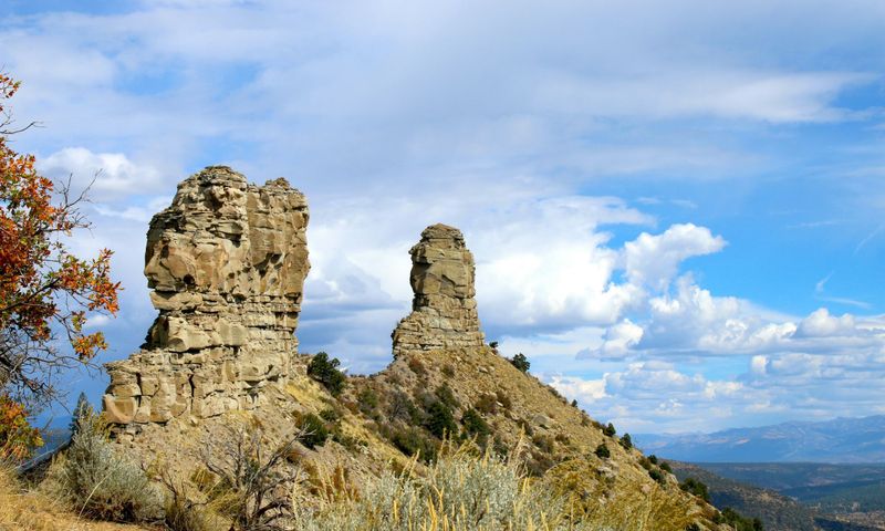 view of Chimney Rock National Monument in Colorado near Pagosa Springs