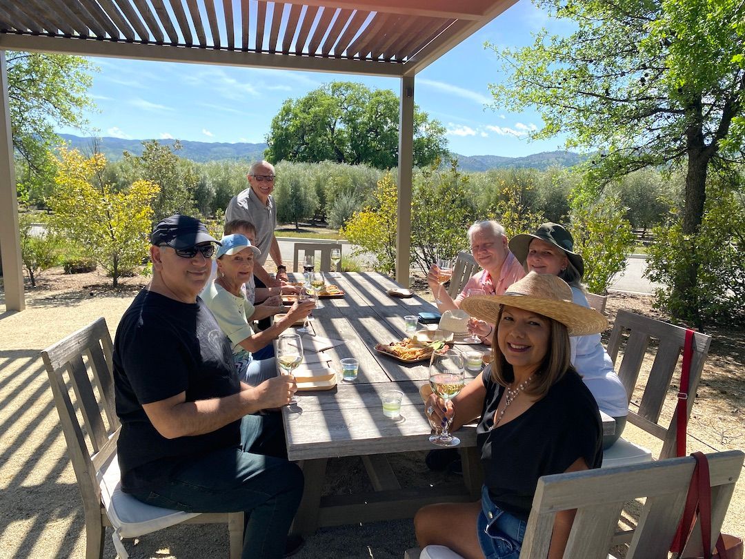 group outside at table