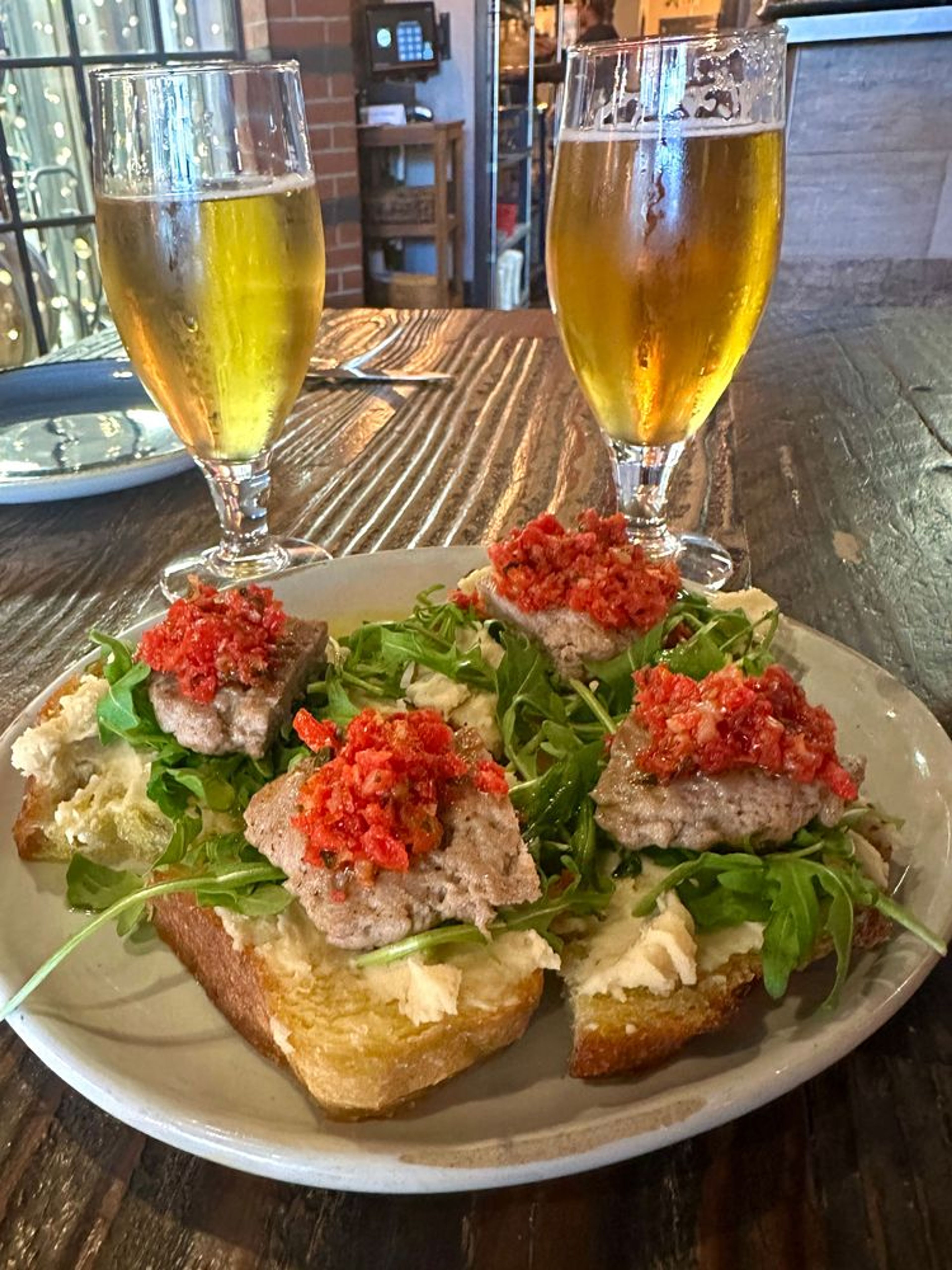 plate with food and beers