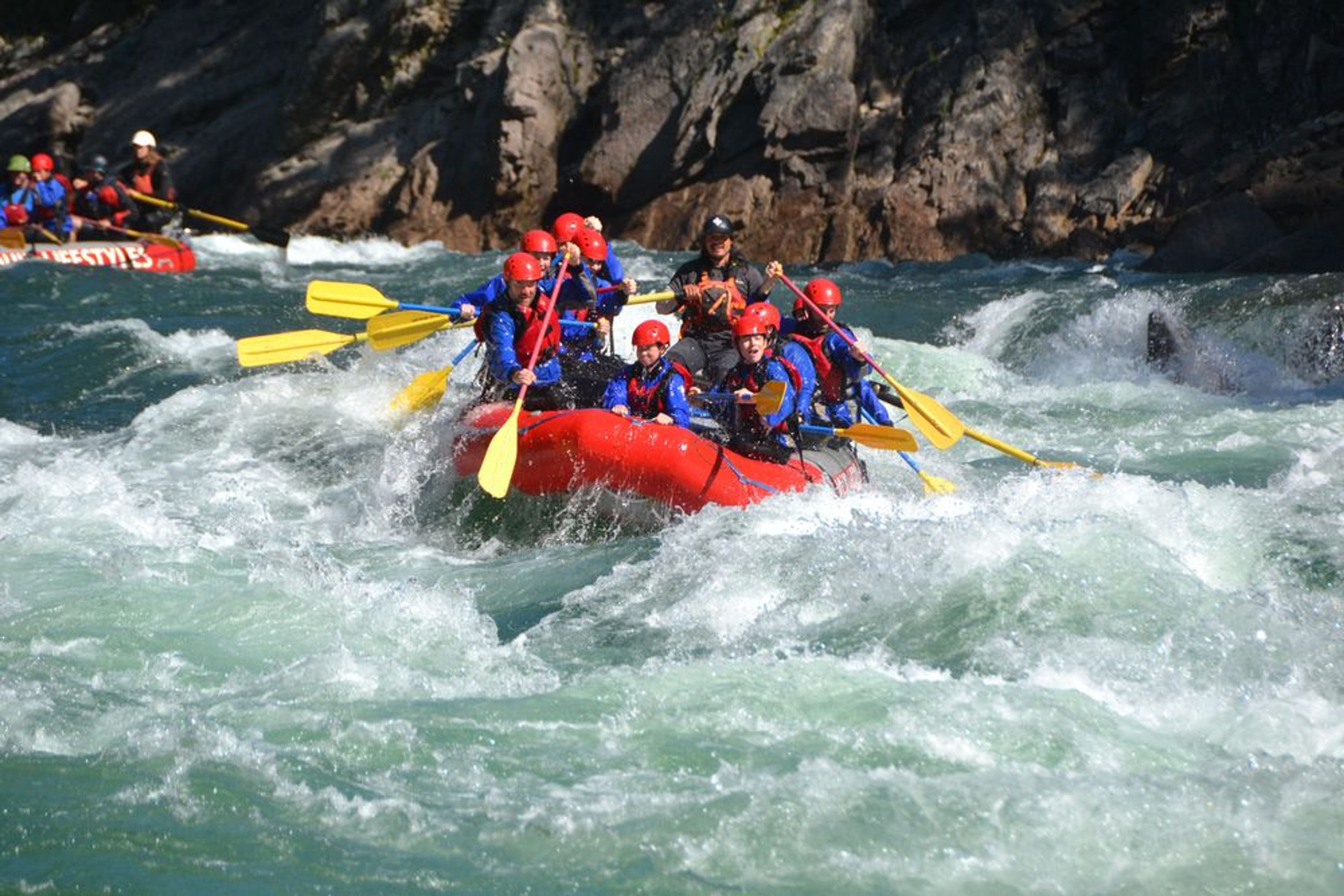 Full rafts coming down the Clearwater River