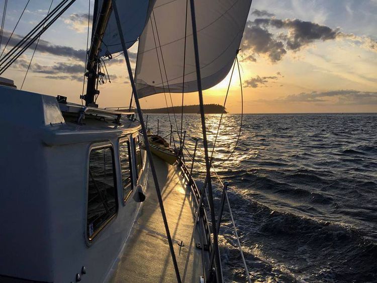 Tranquil sunset sailing