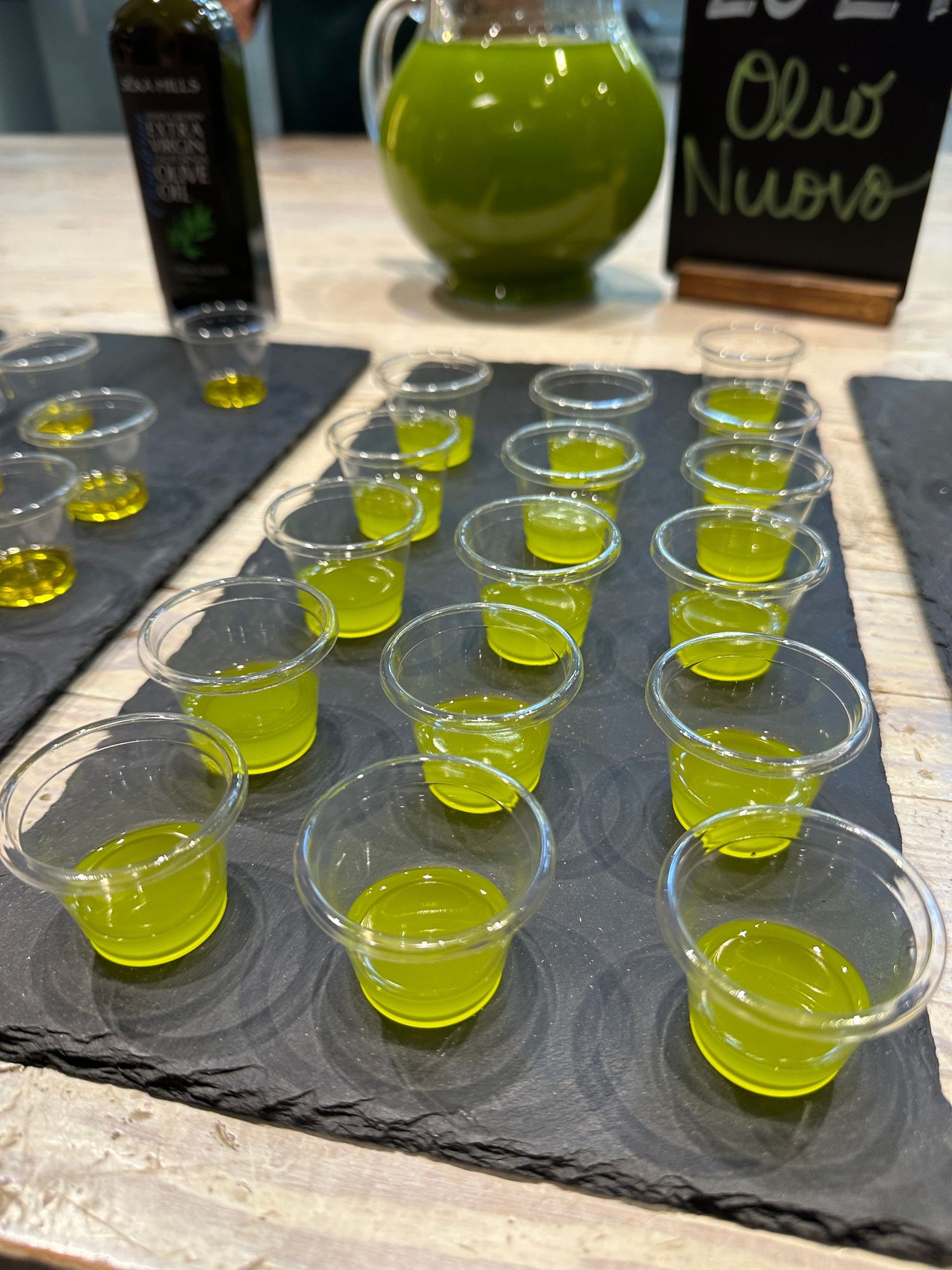 cups with green liquid