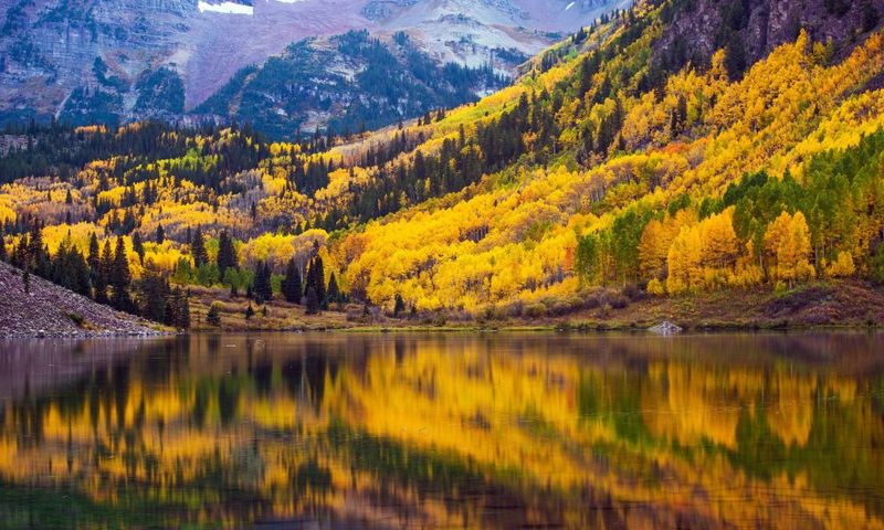 Fall colors reflected on Opal Lake Hike in Colorado
