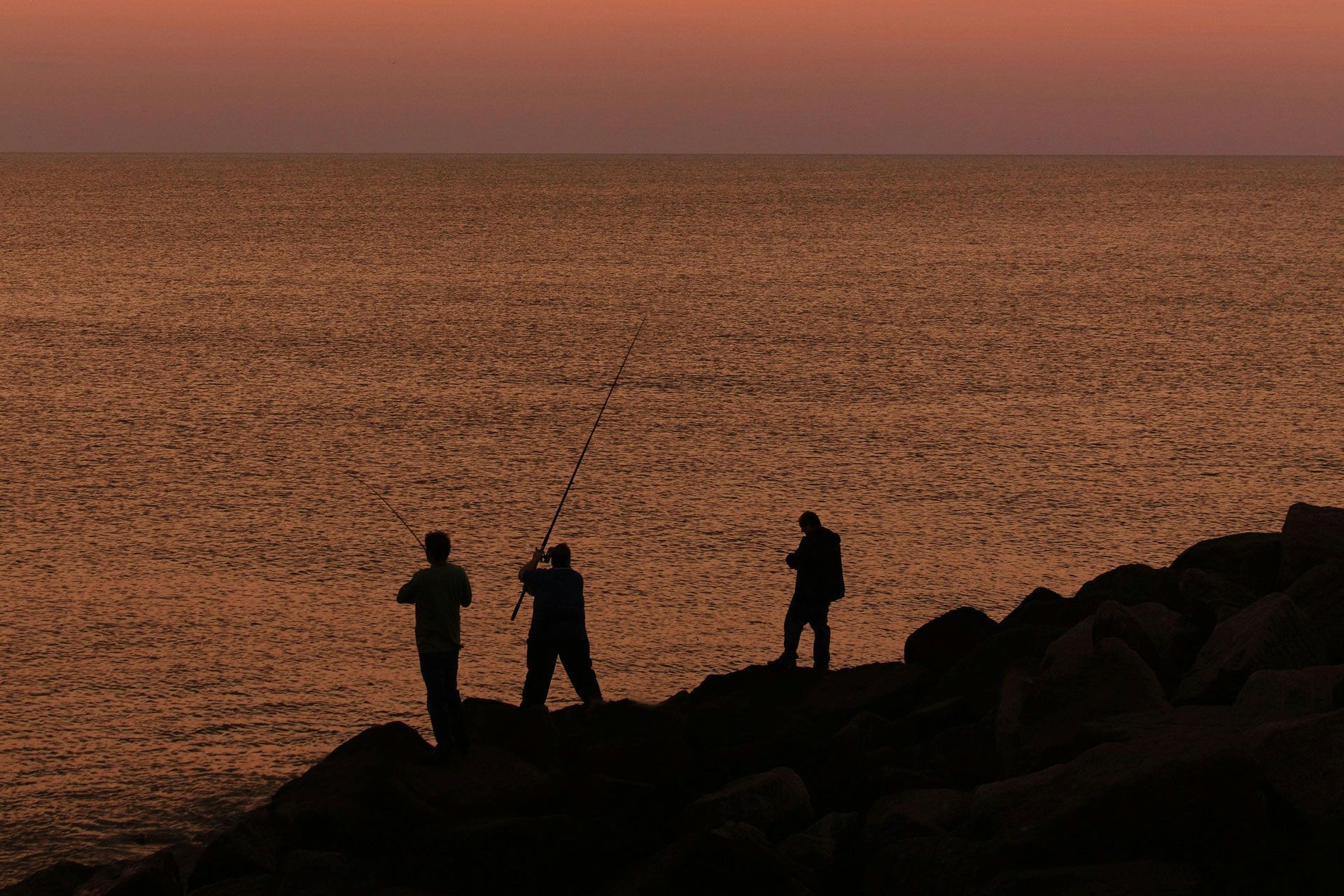 Fishermen, Sunset, Oahu Hawaii