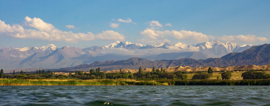 Kyrgyzstan mountains behind Issyk Kul lake