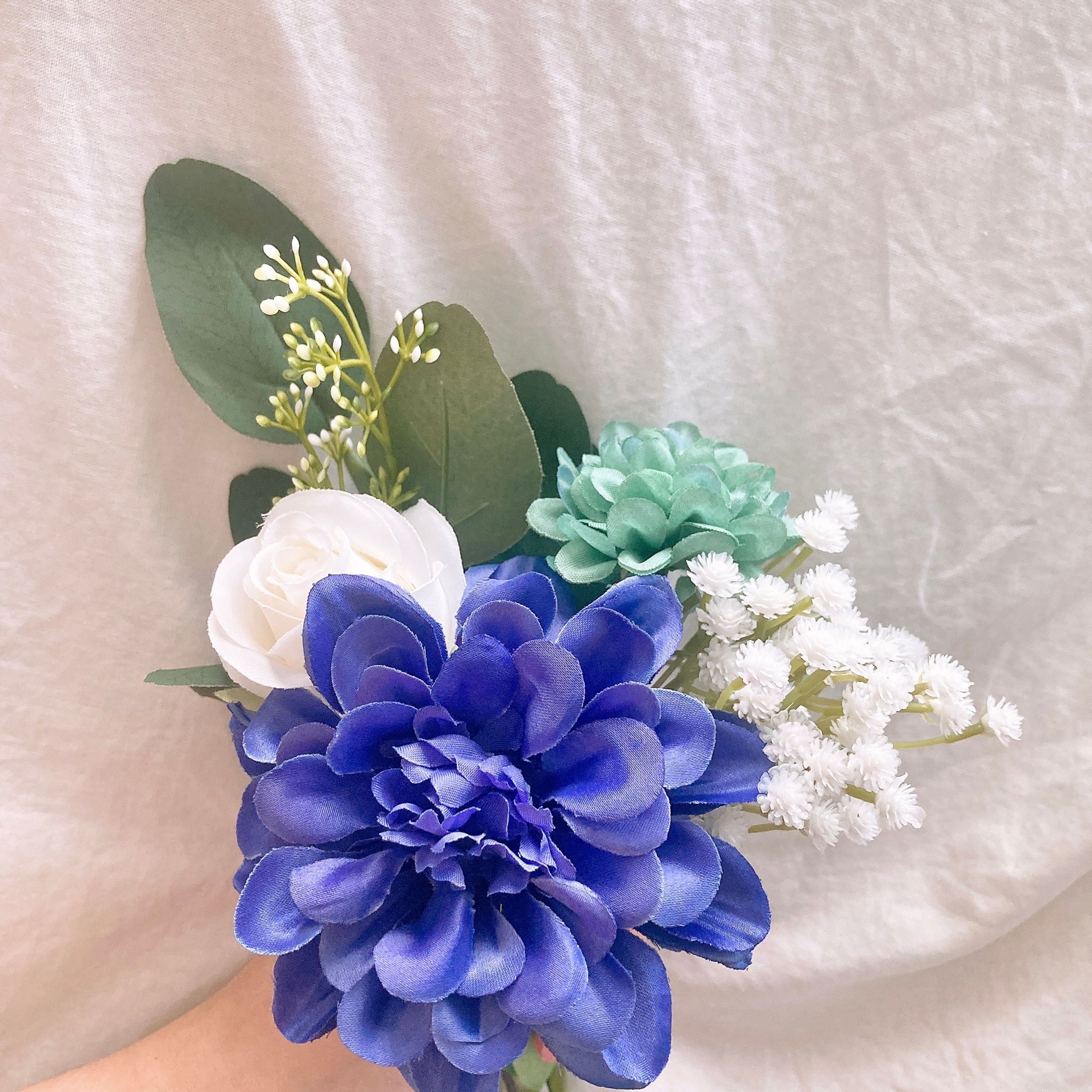 お花40【限定】ブルー(紫がかった)×グリーン×ホワイト