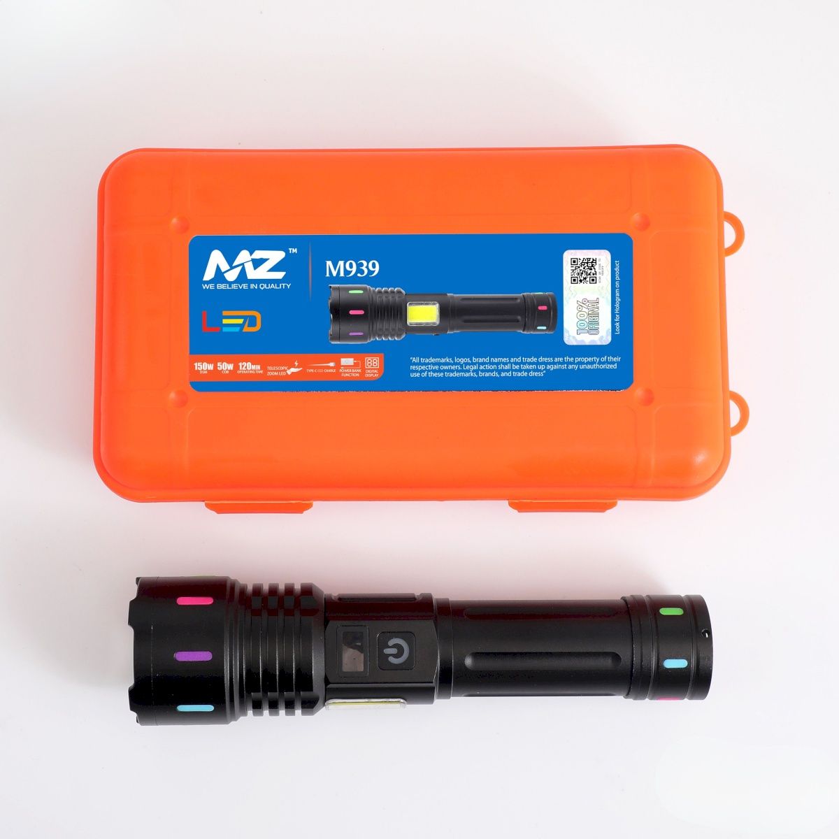 M939 (RECHARGEABLE LED METAL TORCH) Zoomable 150W With 4 Modes
