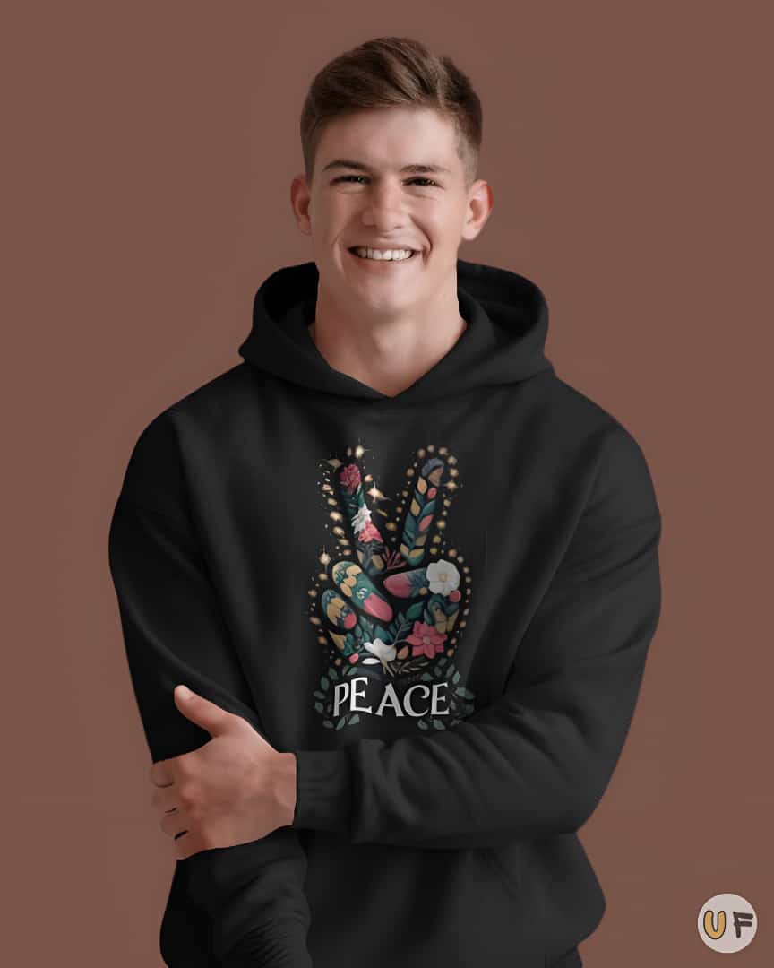 Floral Peace Graphic Print Hoodie