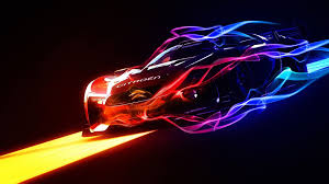 Picture of a car with flames behind it.
