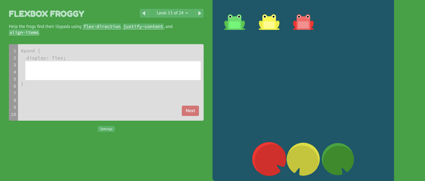 FlexBox Froggy Game Snapshot.
