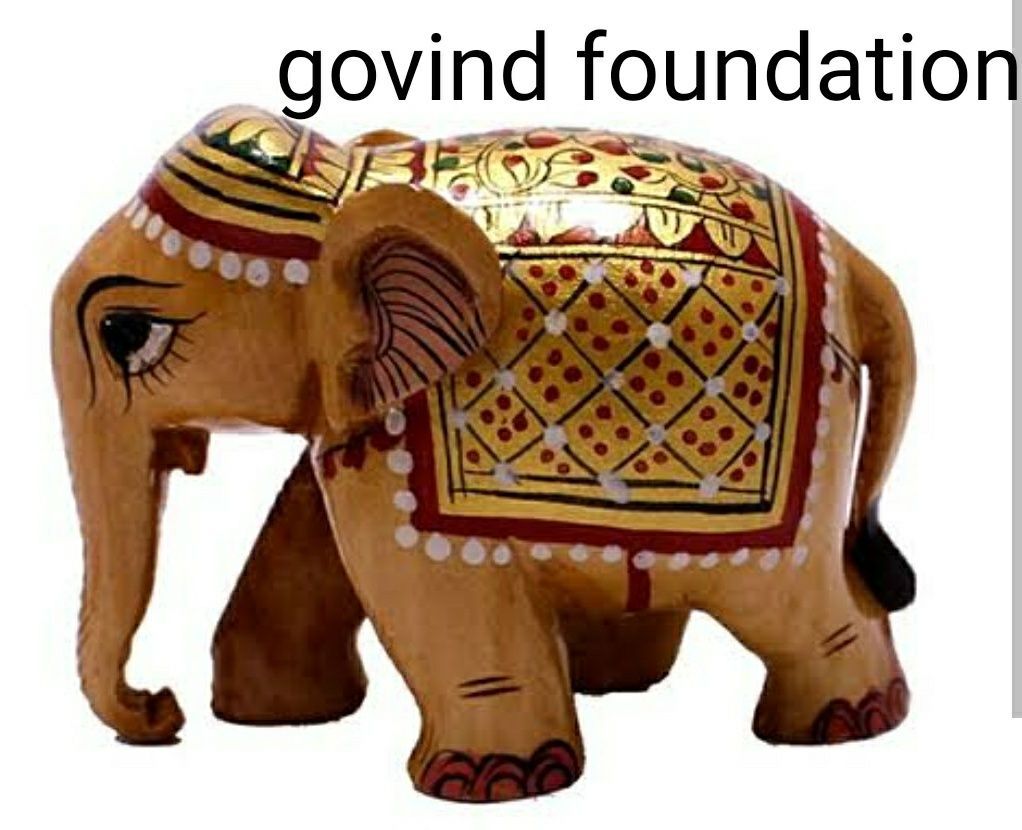 Elephant wooden sculpture hand-painted golden 4 inches