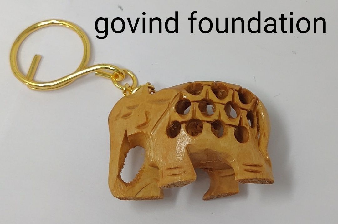 Elephant Keyring wooden elephant handmade keychain cutwork