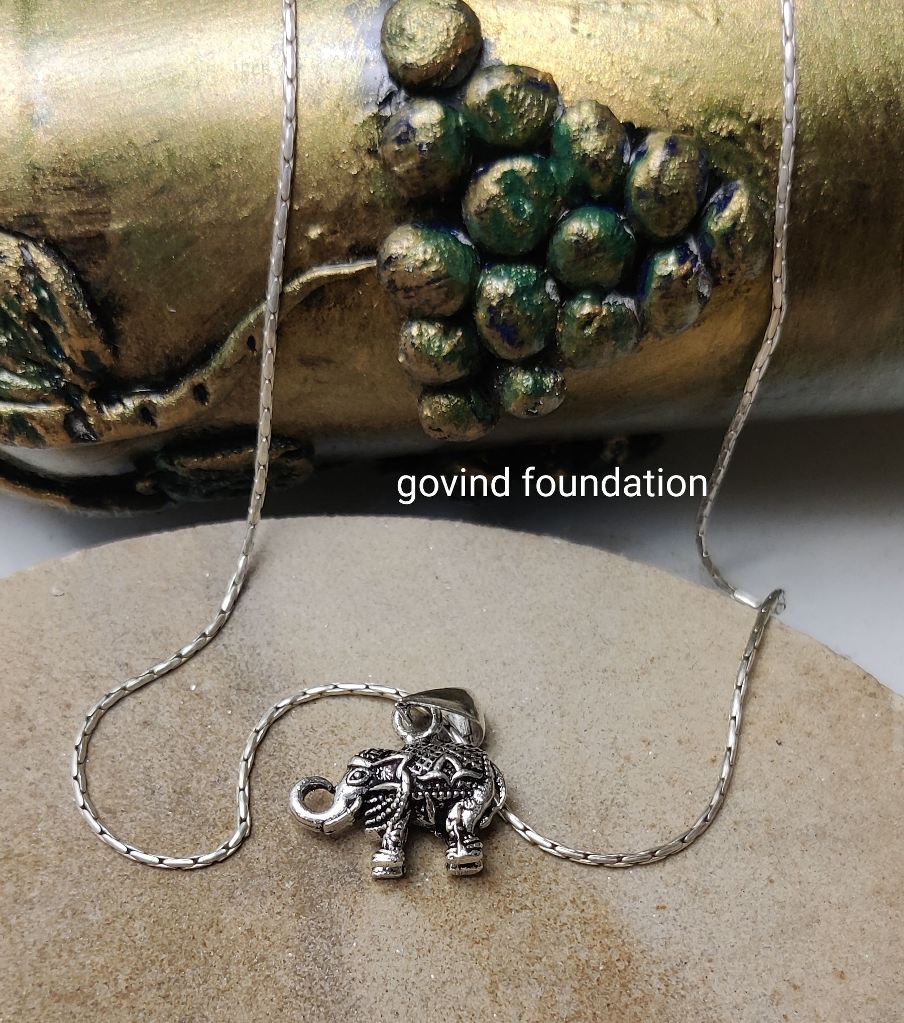 Pendant Silver Elephant trunk up with silver chain