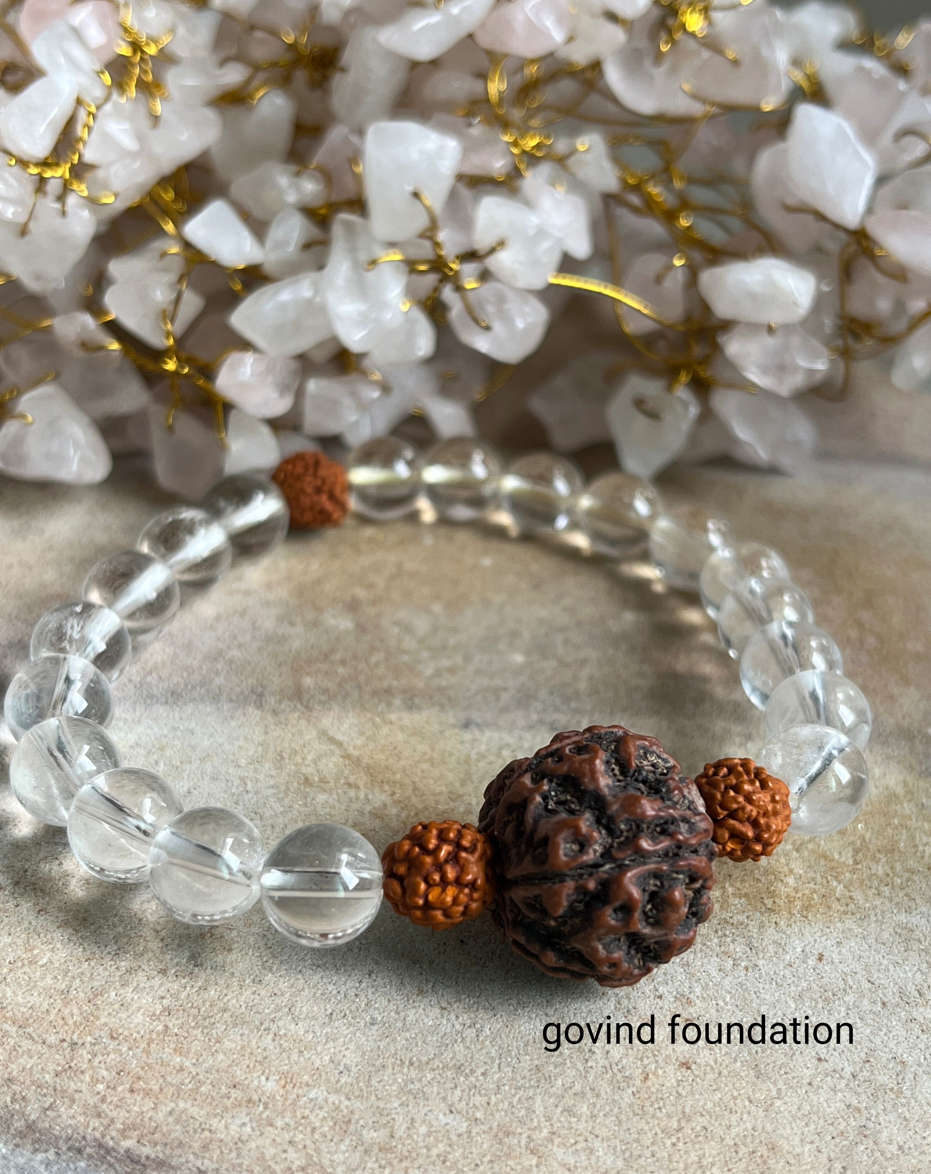 Crystal Rudraksha bracelet 5 face Rudraksha with crystal bead Bracelet