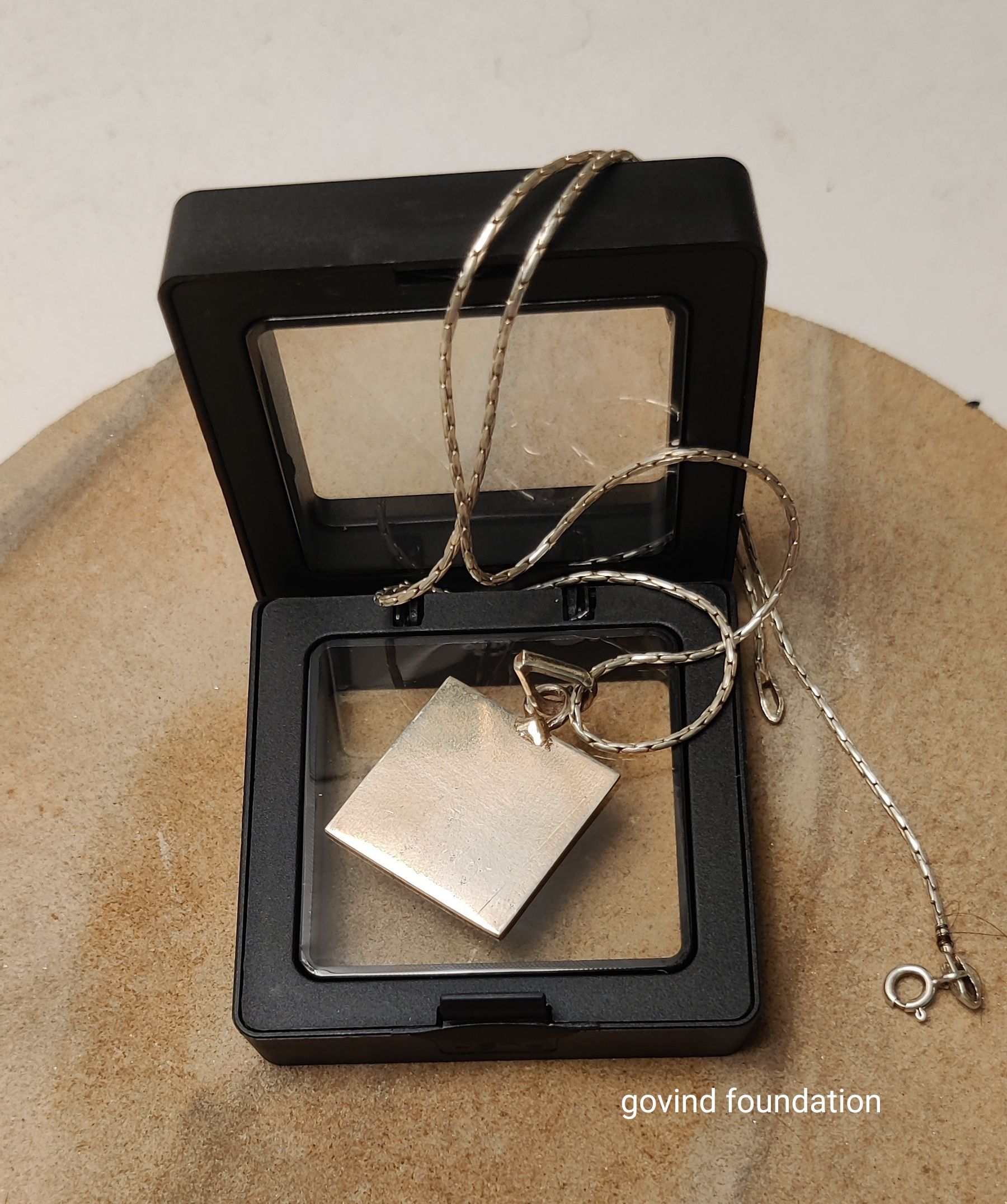 Silver Square piece pendant with silver chain Pure Silver Square piece Locket with chain