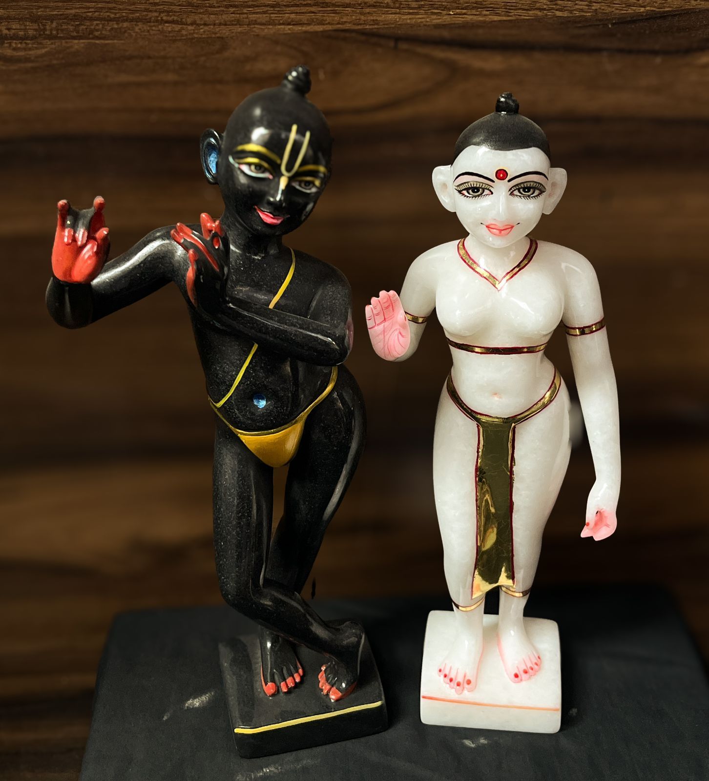 Black Krishna idol and white Radha Idol marble Stone 12 inches