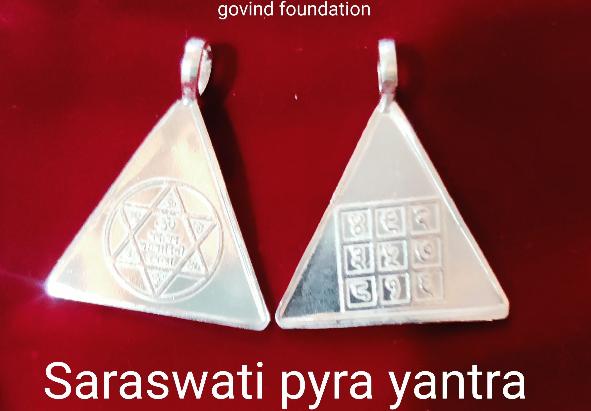 Saraswati pyra yantra locket Silver pyramid shape Pyra Saraswati yantra locket