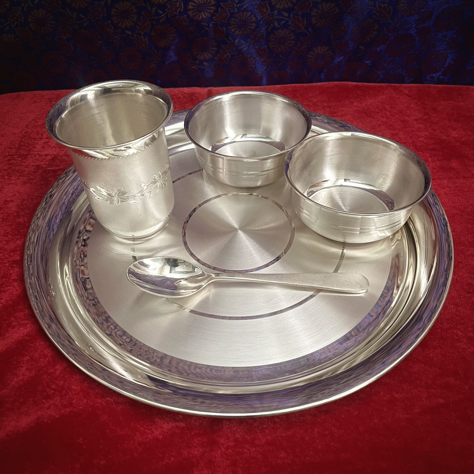 Silver Dinner plate set 5 piece Silver Thali set